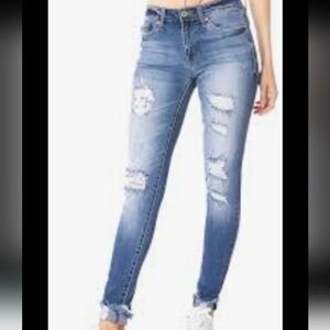 KanCan High Rise Distressed Blue Jeans